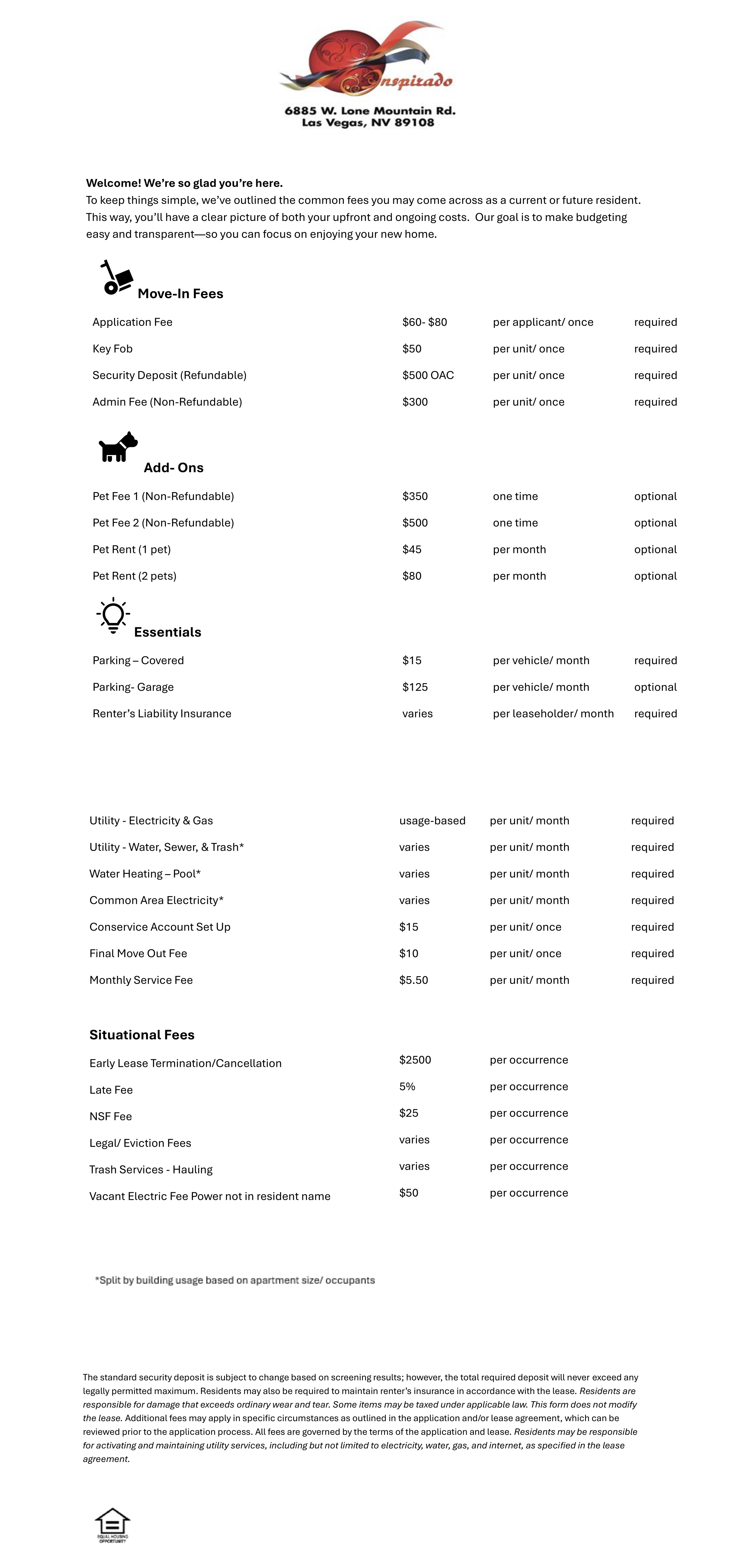 Inspirado Residences Fee Guide